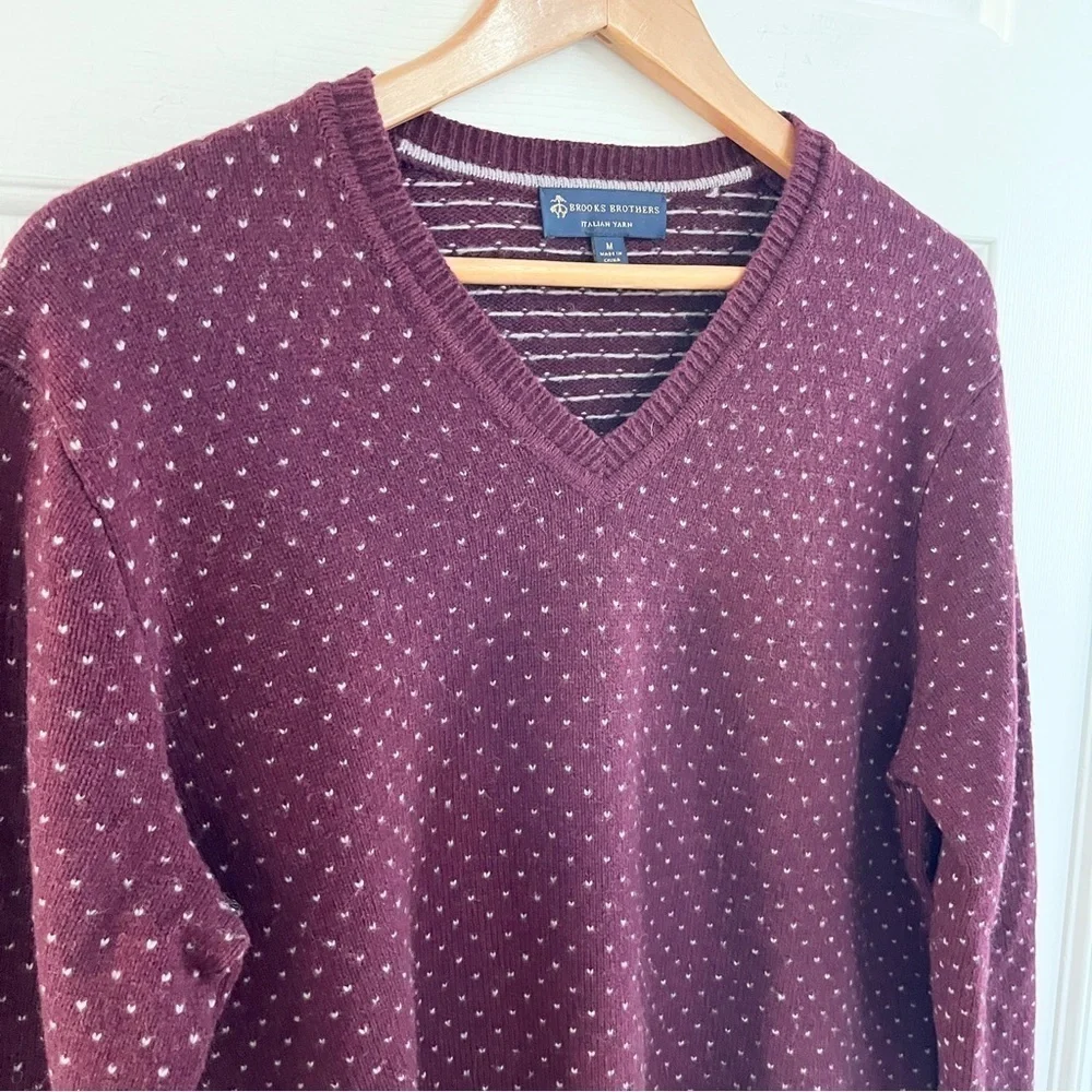 Brooks Brother Micro Dot V-Neck Wool Blend Sweater M